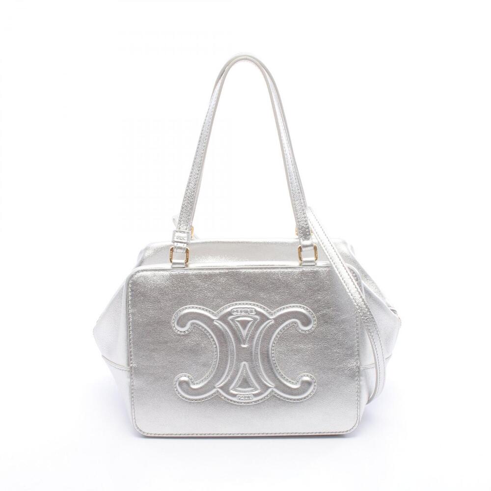 Celine Fold Cube Triomphe Shoulder Bag Leather Tone Silver